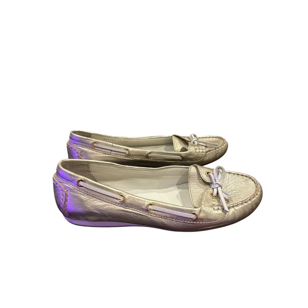 Cole Haan Tali Metallic Gold Boat Shoe Bow Leather Flats Women's Size 10 B - Picture 7 of 11